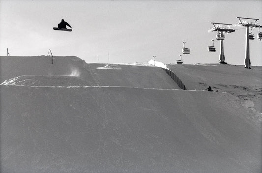 Snowboarder Alessandro Benussi riding the snowboard park in Livigno, Italy