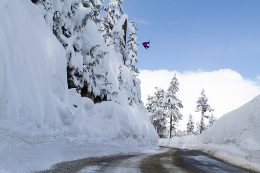 Snowboarder Hana Beaman over the Mt. Baker Road Gap